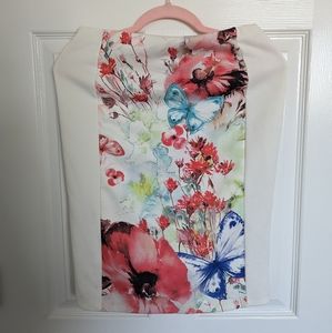 Forever 21 White and Floral Pencil Skirt